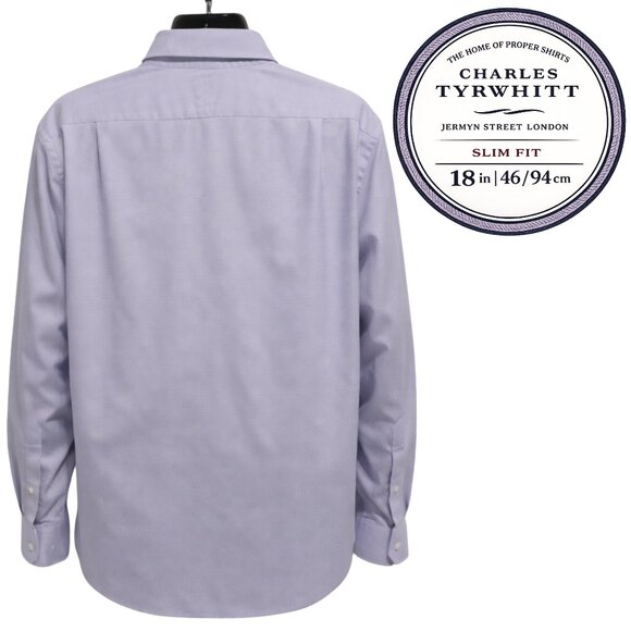 Charles Tyrwhitt Slim Fit Dress Shirt 18 Lilac Textured 100% Cotton L/S - Picture 4 of 10